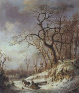 Winterlandschaft Mit Heimkehrendem Holzfaller Auf Einem Pferdeschlitten by Albert Eduard Moerman