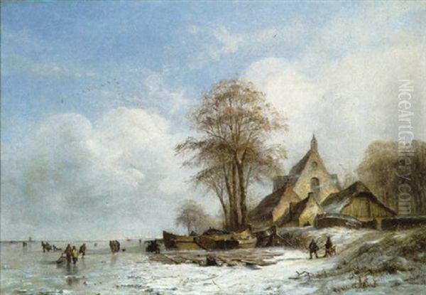 Winterlandschap Met Schaatsenrijders - view 1