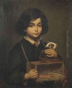 A Boy With A Guinea Pig On It's Cage