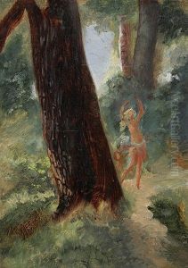 Tanzender Weiblicher Akt Im Wald by Hermann Moest