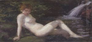 Madchenakt In Einer Quelle by Hermann Moest