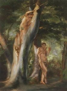 Nymphe Mit Knabe Im Waldesdickicht Nymphe Mit Knabe Im Waldesdickicht
