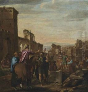 Classical Figures Inspecting The Construction Of An Edifice by Claes Cornelisz Moeyaert