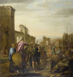 Handwerker Vor Einer Stadtansicht by Claes Cornelisz Moeyaert