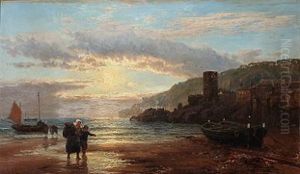 Sunny Morning With Fisher Families On A Beach, Presumably From Saint Peter Port On Guernsey