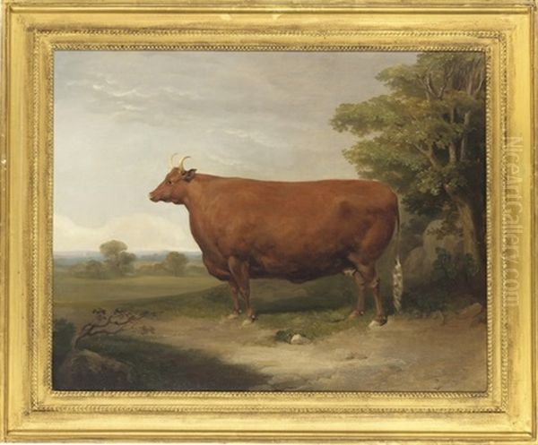 A Prize Cow In An Extensive Landscape (+ A Prize Bull In A Farmyard; Pair) - view 1