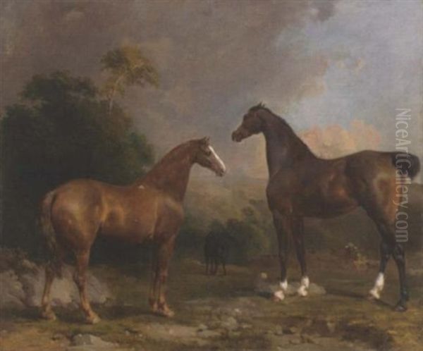 Horses In A Wooded Landscape - view 1