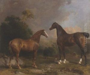 Horses In A Wooded Landscape by Thomas Mogford