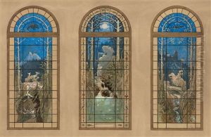 Three Designs For Stained Glass Windows, With Fairytale Motifs by Viktor Paul Mohn