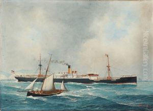 Portrait Of The German Steamer "naimes" by John Henry Mohrmann