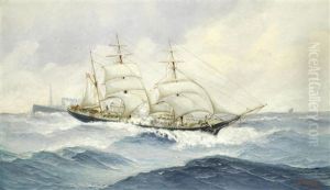 A Three-masted Barque In Choppy Waters by John Henry Mohrmann