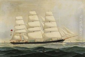 Englische Dreimastbark "derbyshire" Vor Der Steilkuste Von Dover