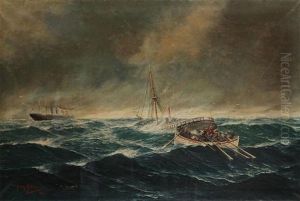 Shipwrecked People From The Two-master Eugene Borda/ Rescued By A Boat From The Antwerp Red Star Line by John Henry Mohrmann