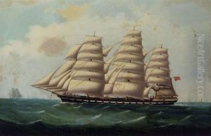The Clipper Ship "glencarry" With Other Shipping In The Distance by John Henry Mohrmann