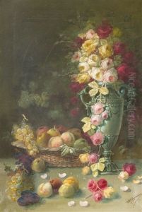 Stillleben Mit Rosenstraus Und Fruchten by Wilhelm Mohrmann