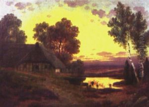 Moorlandschaft Mit Bauernhaus Und Teich