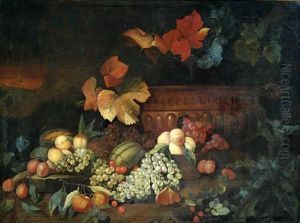 Obststilleben Mit Herbstlichen Blattern