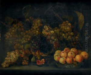 Nature Morte A La Corbeille De Raisins, Plat De Peches Et Figues (in 2 Parts)