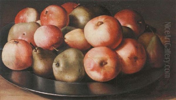 A Still Life Of Apples And Pears On A Silver Dish - view 1