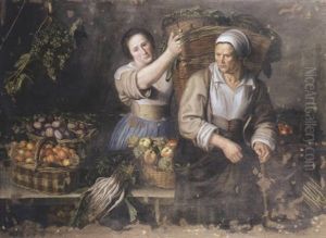 Scene De Marche Avec Une Vendangeuse Apportant Son Raisin by Louise Moillon