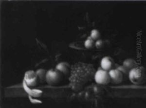 Still Life Of Oranges, Peaches, Grapes And Other Fruit All On A Ledge by Louise Moillon