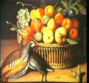 Natura Morta Con Cestino Di Frutta E Due Pernici