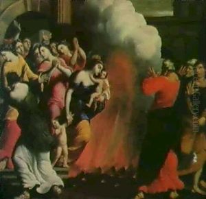 La Femme D'asdrubal Se Jette Dans Les Flammes Apres La Prise De Carthage by Nicolas Moillon