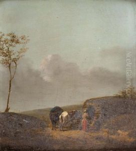 Bergers Et Leurs Moutons Devant Une Ferme by Antonin Marie Moine