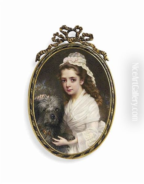 Marie Evelyn, Viscountess Byng Of Vimy, Nee Moreton (1870-1949), In White Dress With Fichu, Wearing Lace Cap With Ribbon, Her Dog Beside Her... - view 1