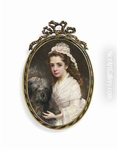 Marie Evelyn, Viscountess Byng Of Vimy, Nee Moreton (1870-1949), In White Dress With Fichu, Wearing Lace Cap With Ribbon, Her Dog Beside Her...