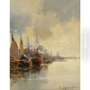 Porto Con Barche by Anacleto Moiraghi
