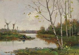 Barca Sul Fiume (+ 2 Others; 3 Works) by Anacleto Moiraghi