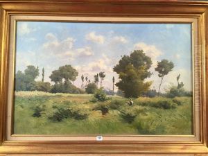 Promeneur Dans Les Champs Cueillant Des Fleurs by Maurice Moisset