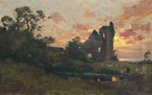 Reflections By The Ruins At Dusk by Maurice Moisset