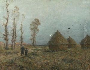 Haystacks At Sunset