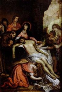 La Deploration Sur Le Christ Mort, Entoure De Saints Et D'anges by Pieter van Mol