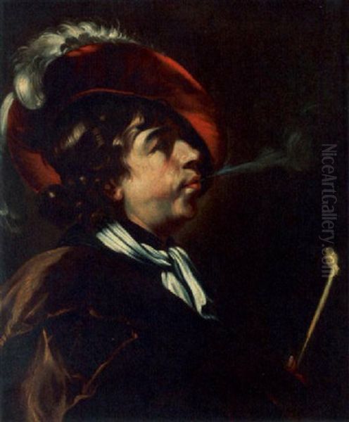 A Man Smoking A Pipe - view 1
