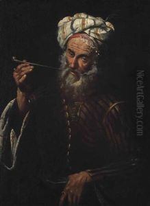 An Oriental Man Smoking A Pipe