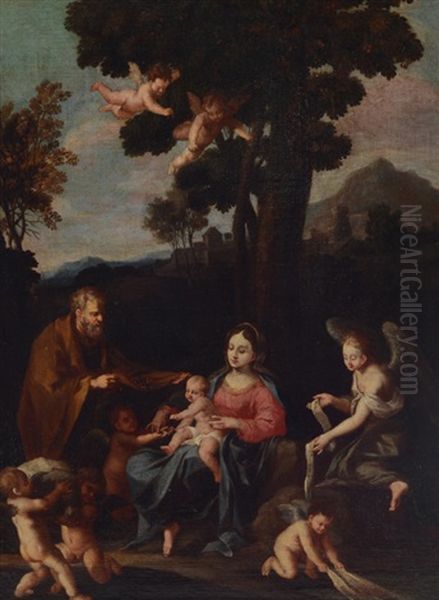 Infant Jesus, Mary, Winged Angel And Cherubs - view 1