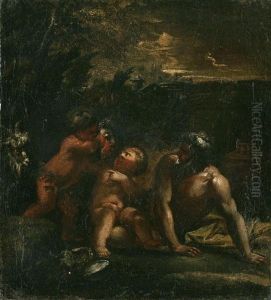 Personaggio Della Mitologia Con Due Putti, Sul Fondo Roma Antica by Pier Francesco Mola