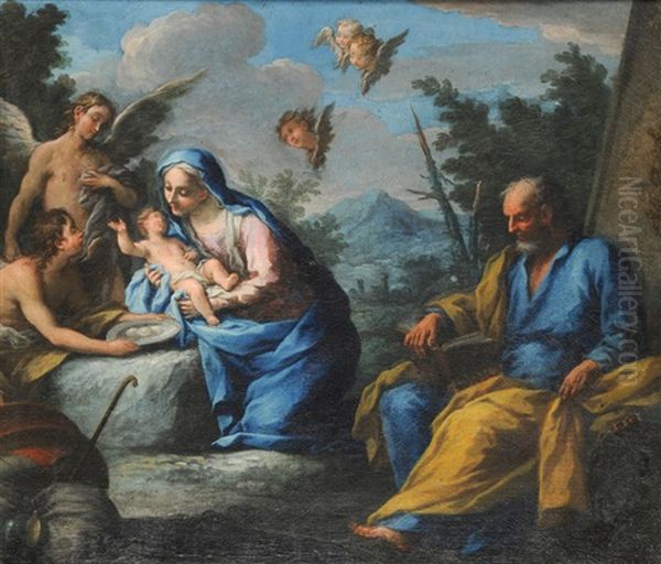The Holy Family With Attendant Figures And Angels In An Italianate Landscape - view 1