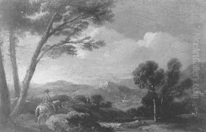 Paysage De Riviere Avec Un Cavalier by Pier Francesco Mola