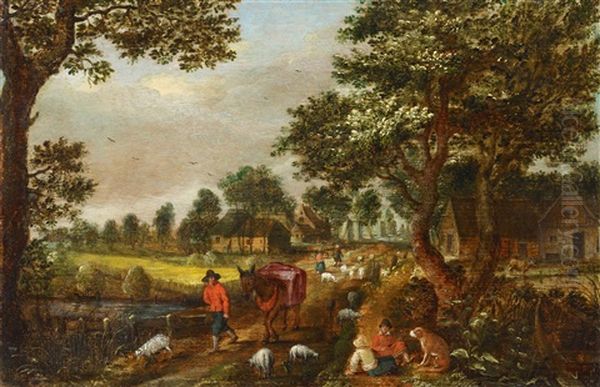 Village Scene With A Donkey Driver - view 1