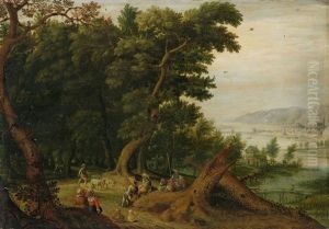 Bewaldete Landschaft Mit Figurenstaffage by Mattheus Molanus