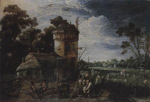 Spring: A Landscape With Peasants Before A Barn, Other Figures Drying And Bleaching Laundry In Fields Beyond - view 1