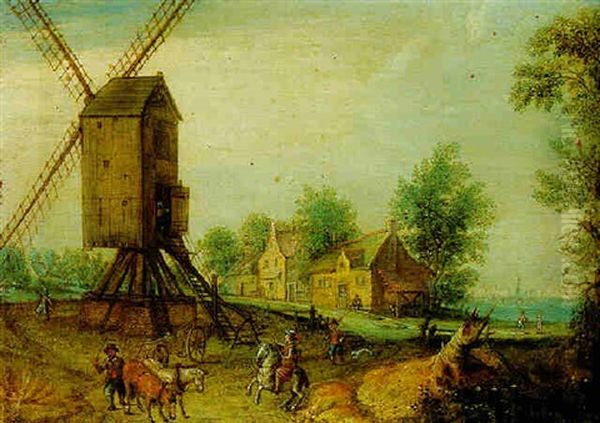 Figures On A Country Road By A Windmill - view 1
