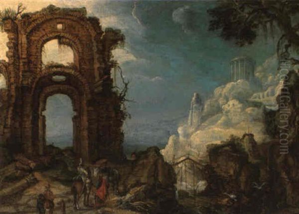 A Rocky River Landscape With Travellers And Beggars By Arch - view 1
