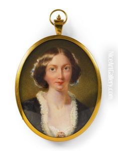 An English Portrait Miniature Of A Young Lady In A Frilled Black Dress