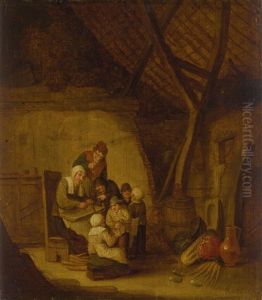 An Interior Scene With A Group Of Peasants Gathered An Interior Scene With A Group Of Peasants Gathered