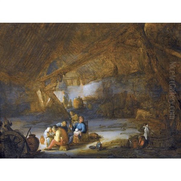 Scheuneninterieur Mit Zechenden Bauern - view 1